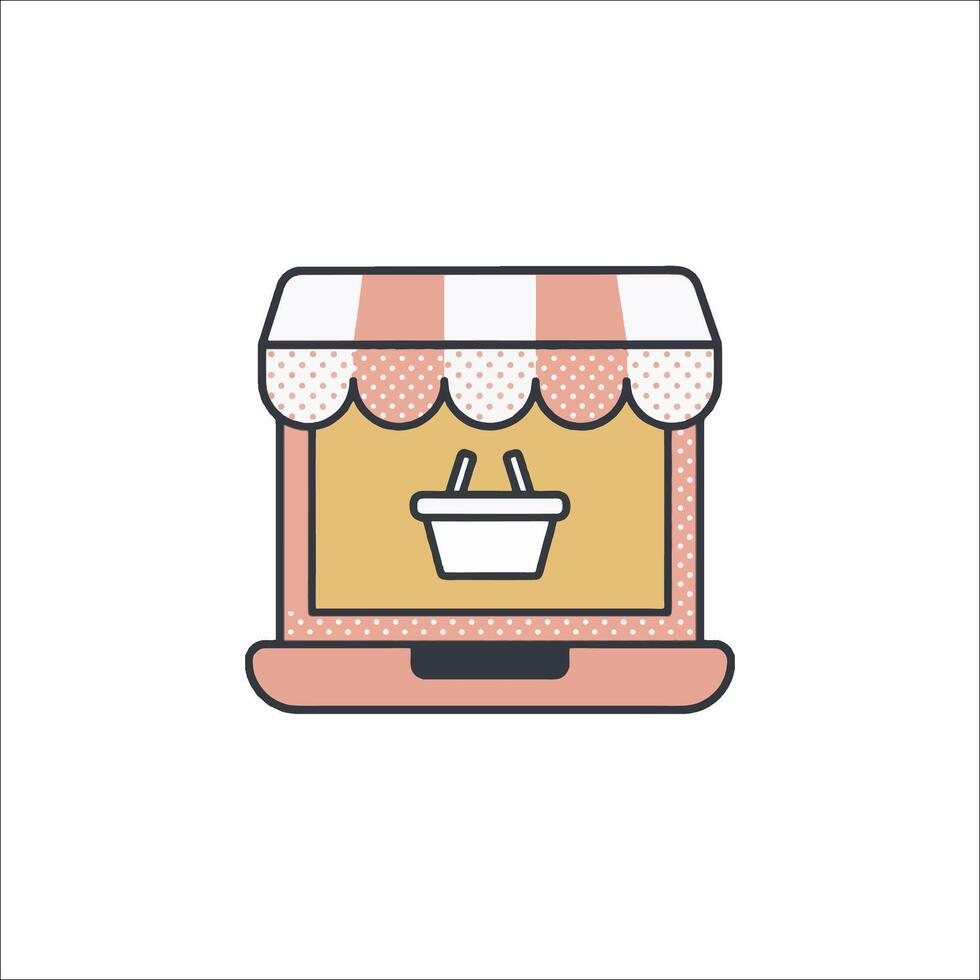 A laptop with a basket on the screen vector
