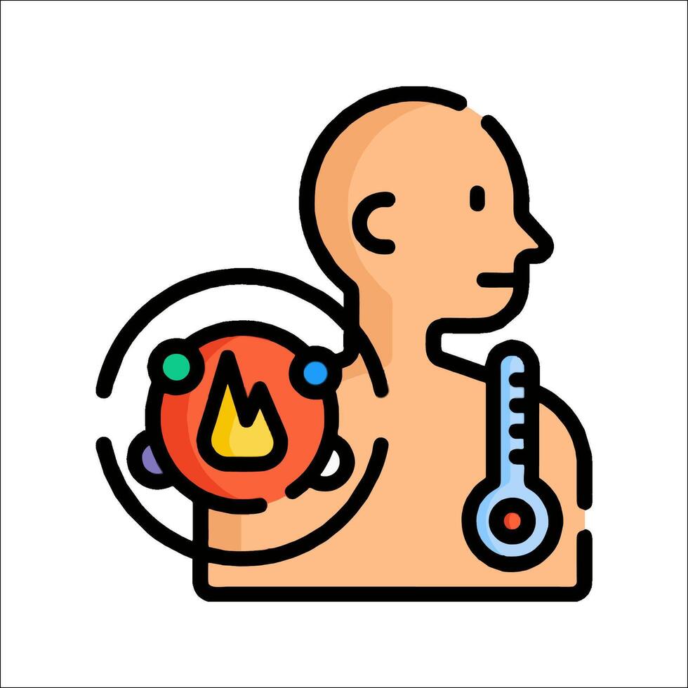 A man with a thermometer and a fire vector