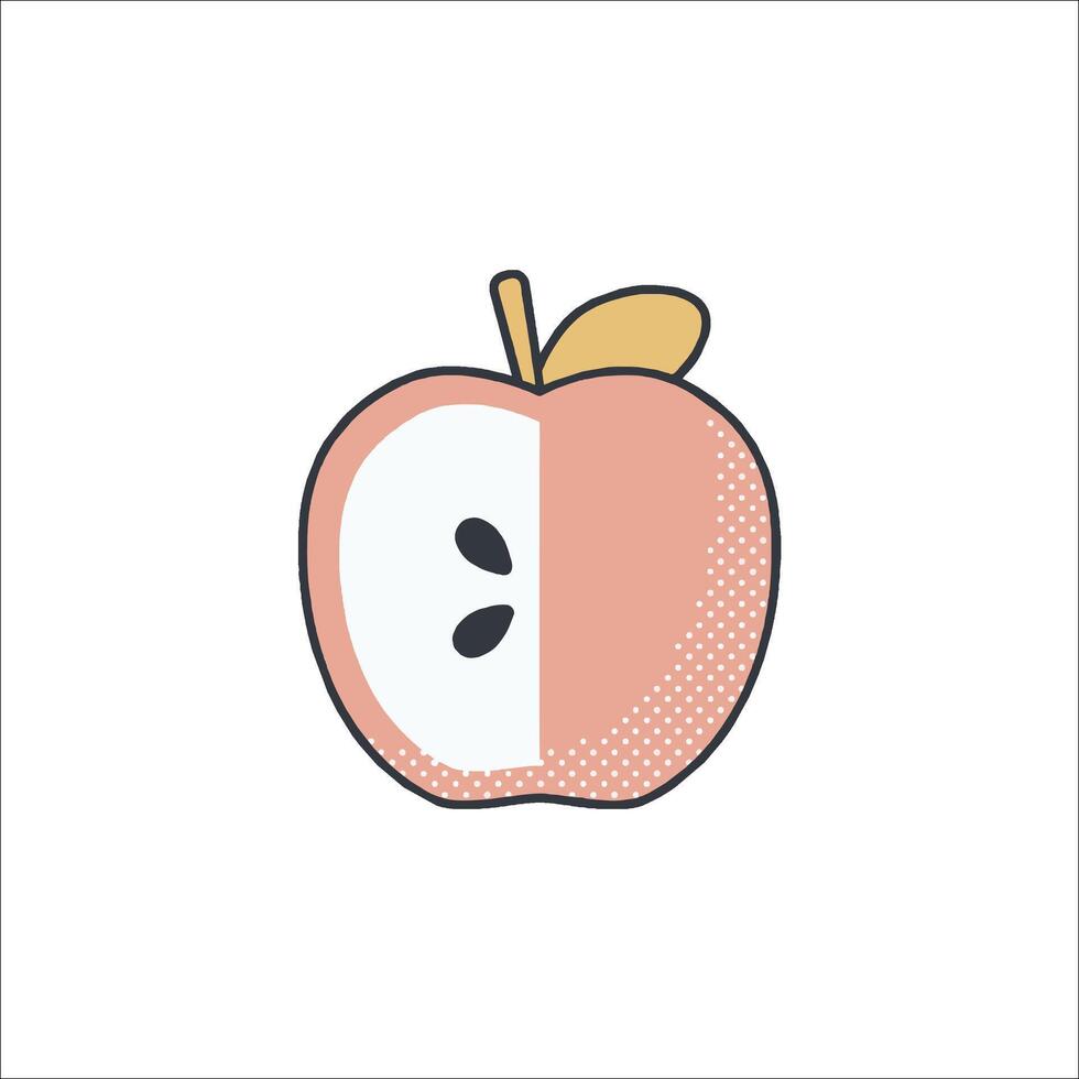 An apple with a slice missing is shown in this illustration vector