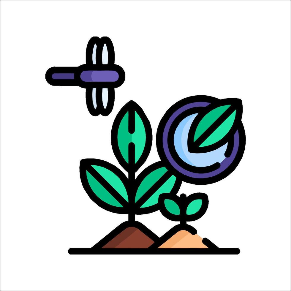 A plant and a dragonfly are flying over a plant vector