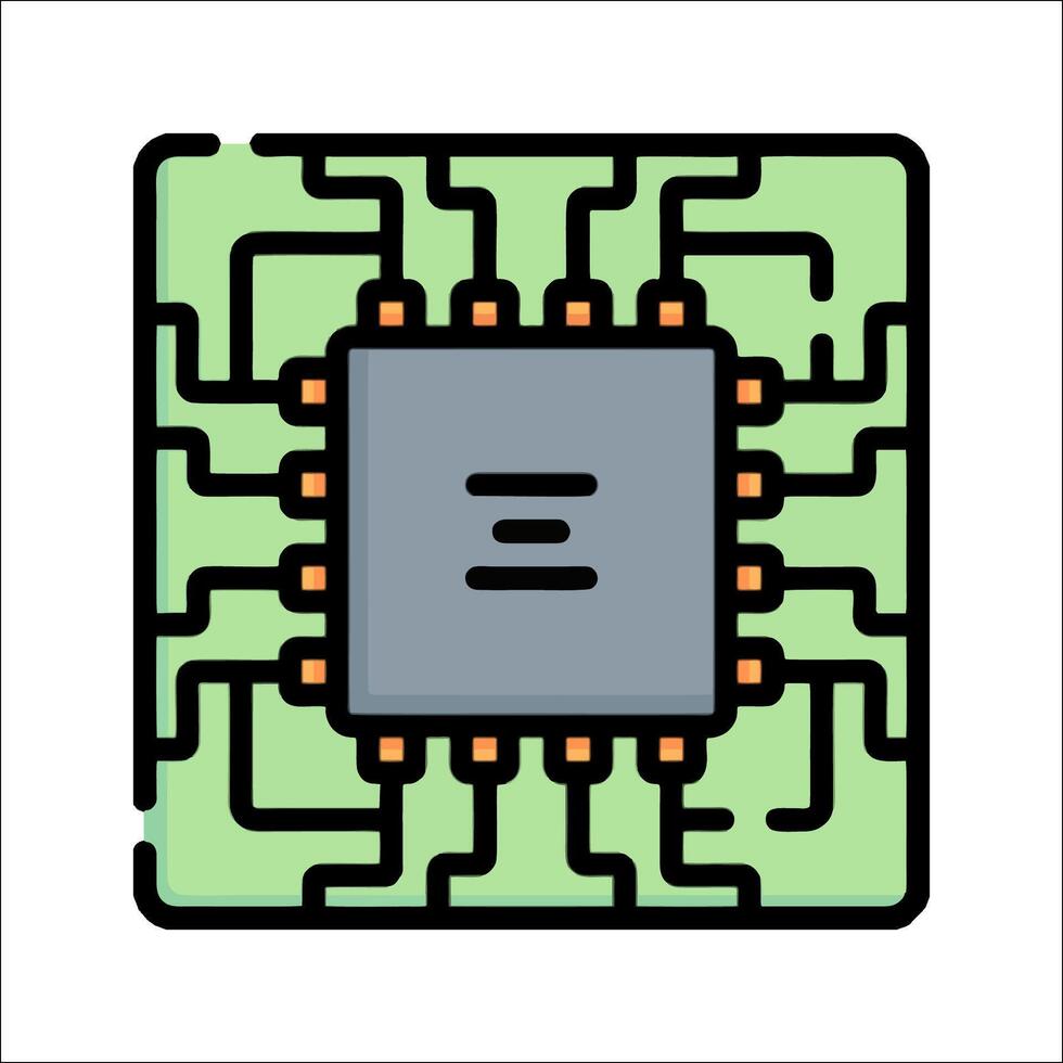 A circuit board with a green and orange color vector
