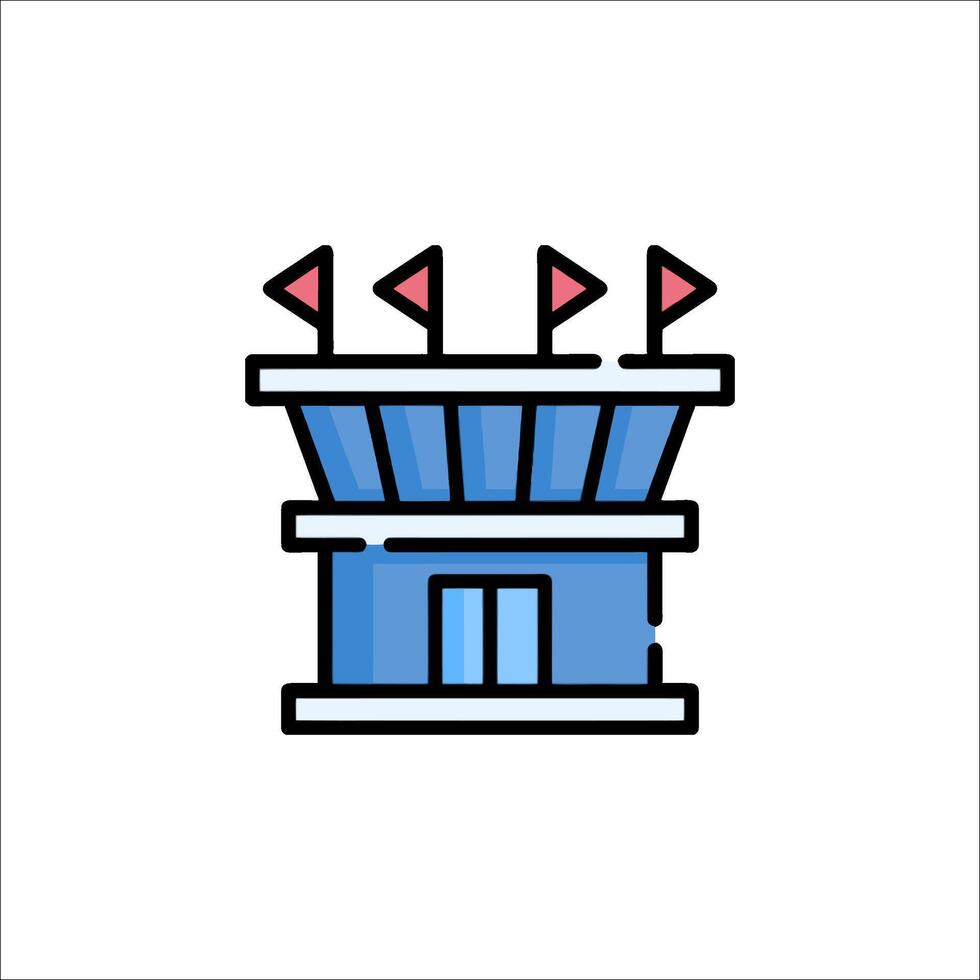 A blue building with flags on top vector