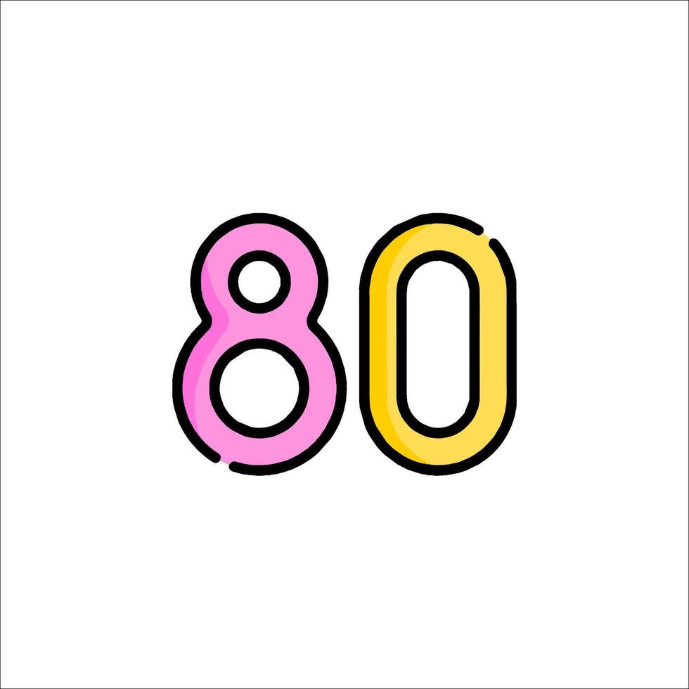 The number 80 is shown in a colorful, flat style vector