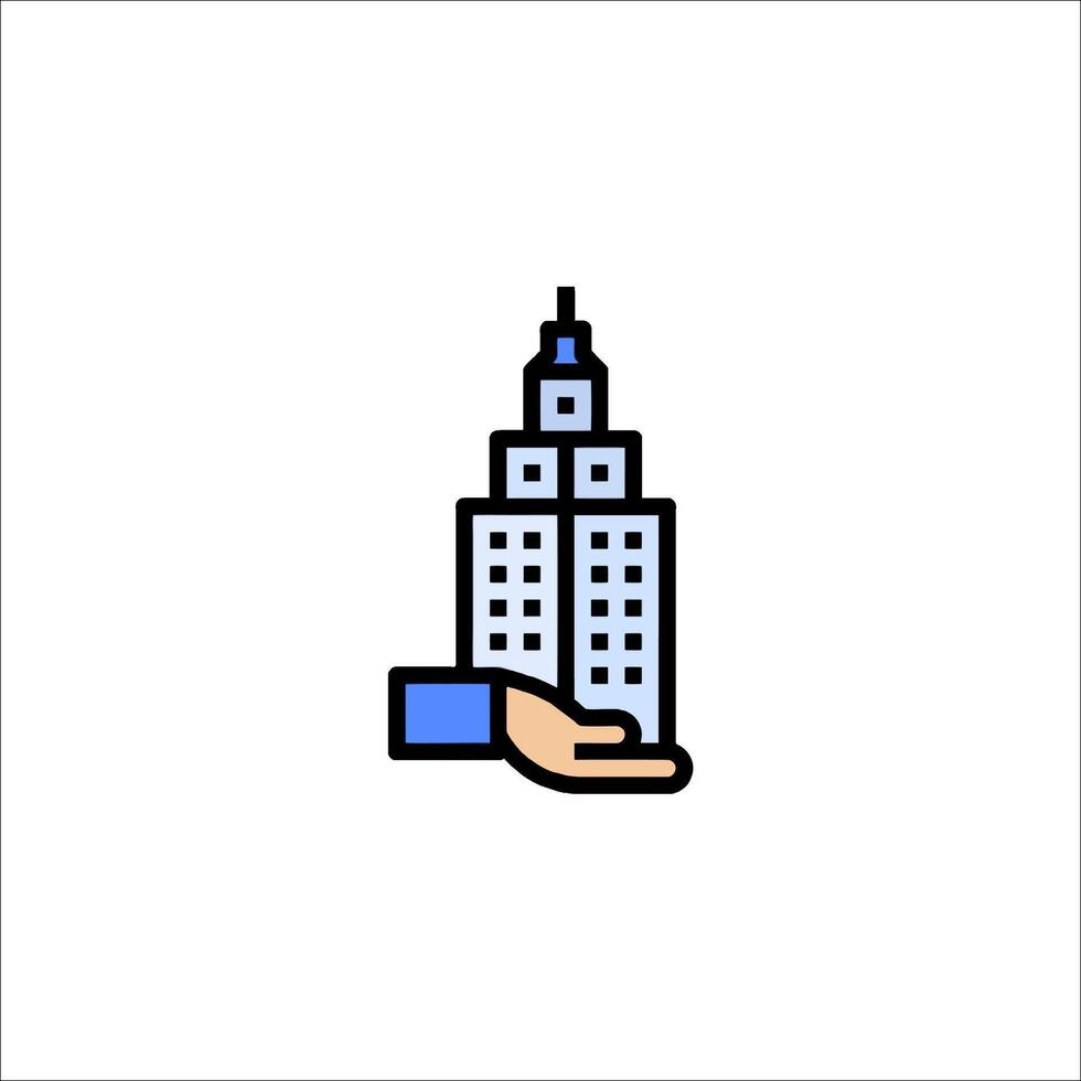 A hand holding a building icon vector