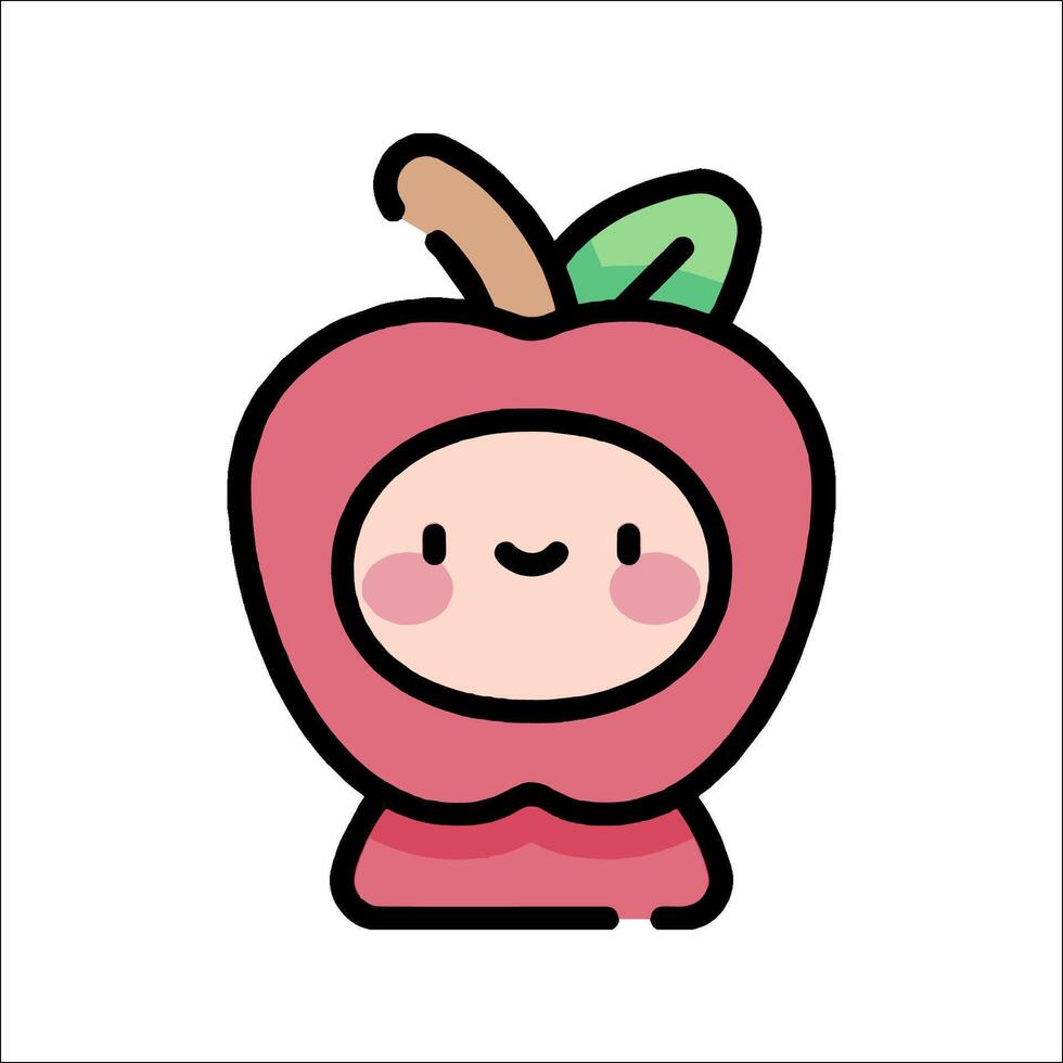 An apple with a cute face and a green leaf vector
