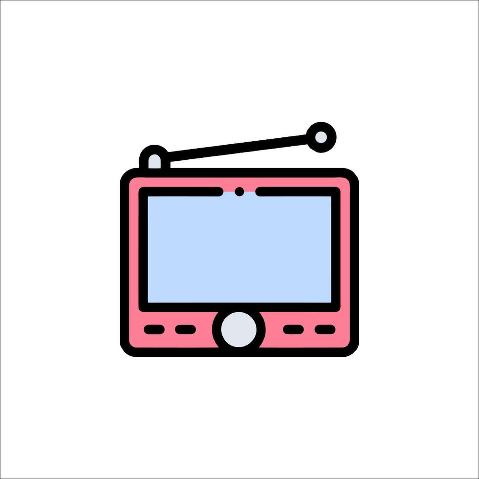 A pink television with a remote control icon vector