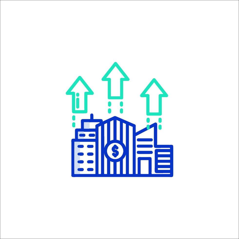 A city with a dollar sign and arrows vector