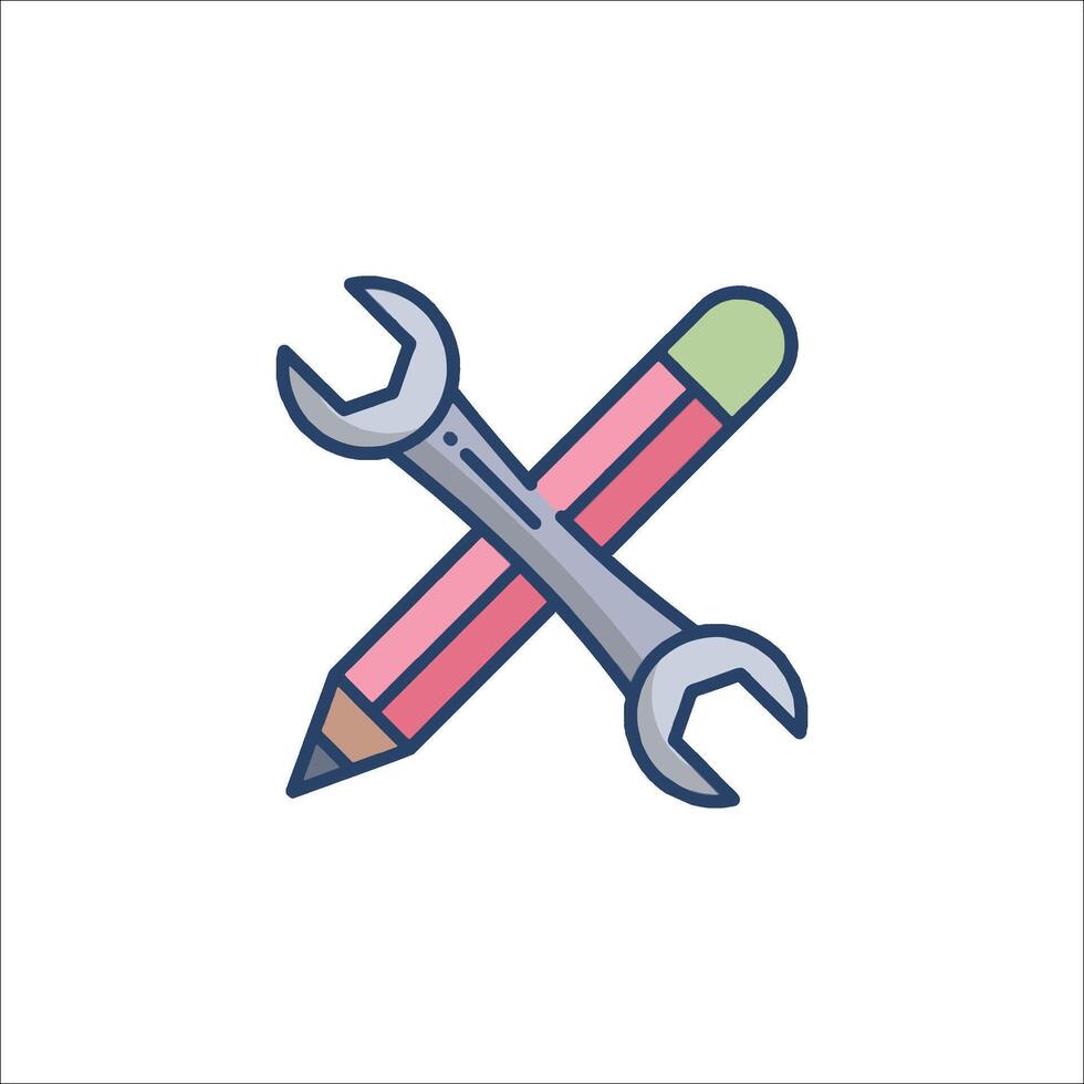 Two wrenches and pencil icon on white background vector