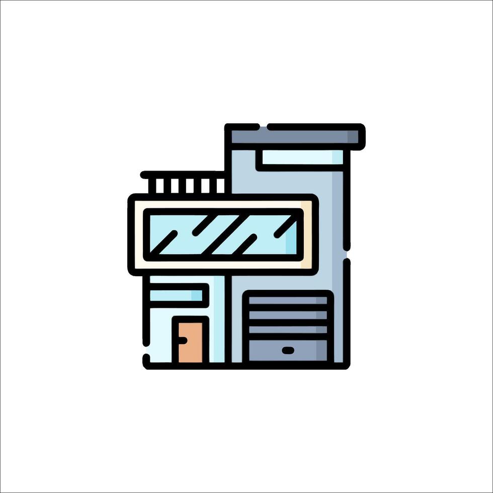 A building icon with a window and door vector