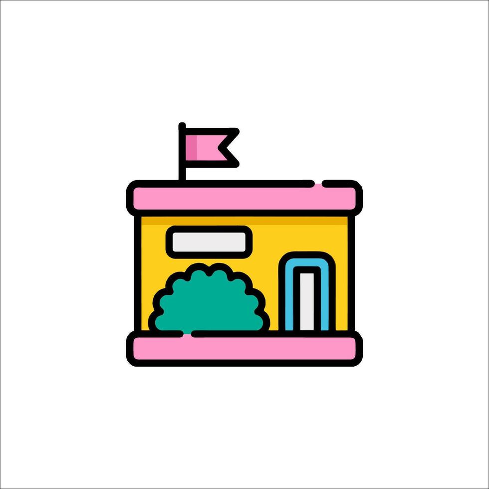 A cartoon building with a flag on top vector