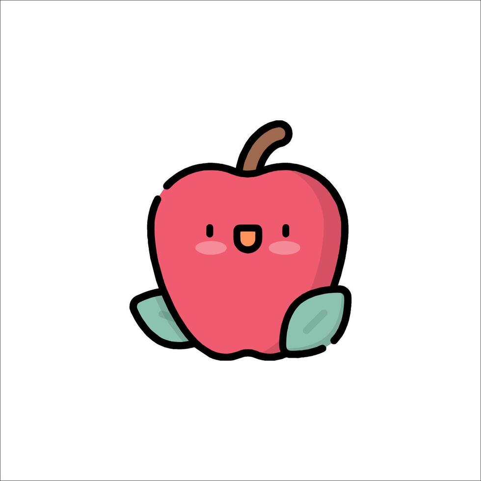 An apple with a cute face and leaves vector