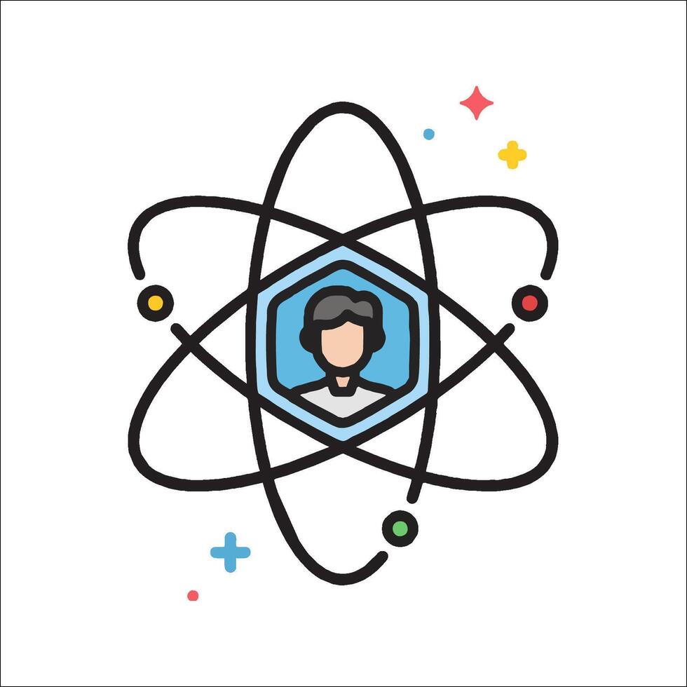 An icon of a person in an atom vector