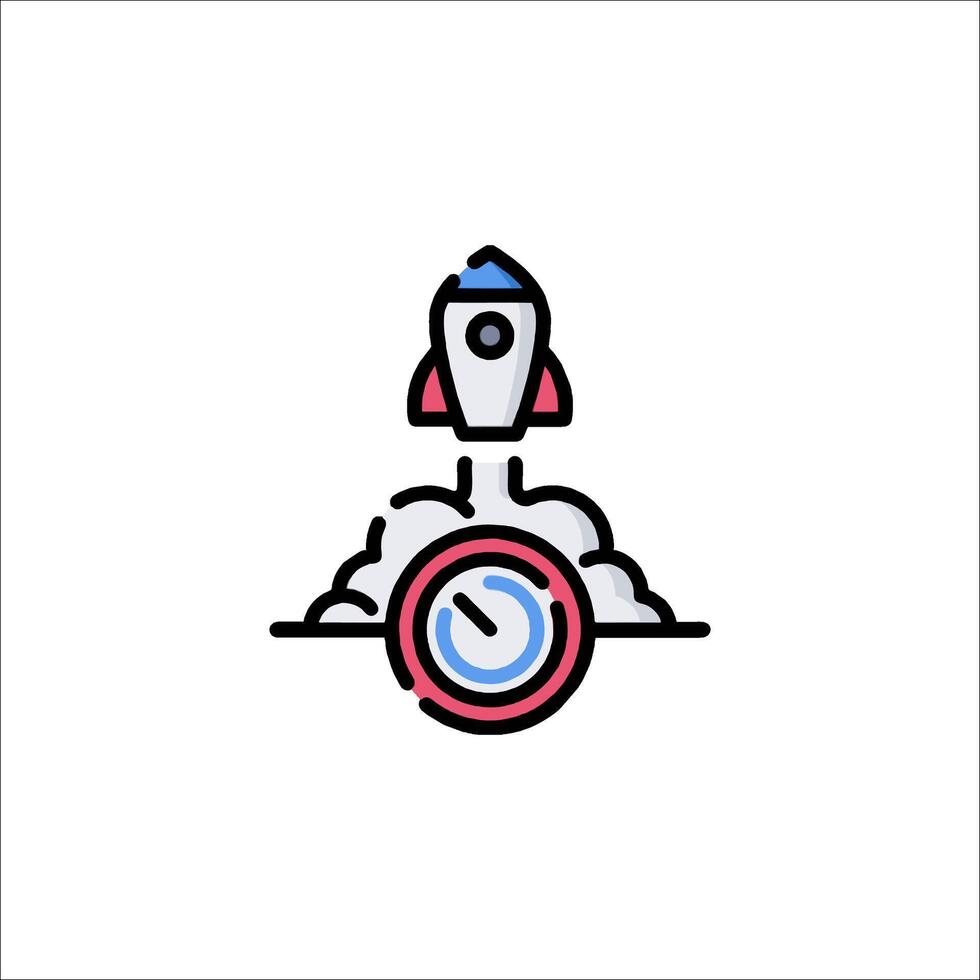 A rocket is flying over a clock vector