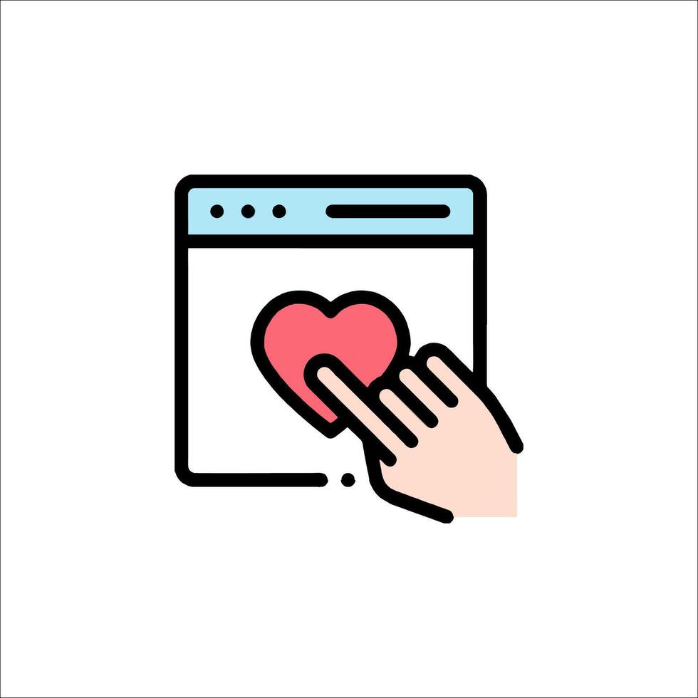 A hand touching a heart icon on a computer screen vector