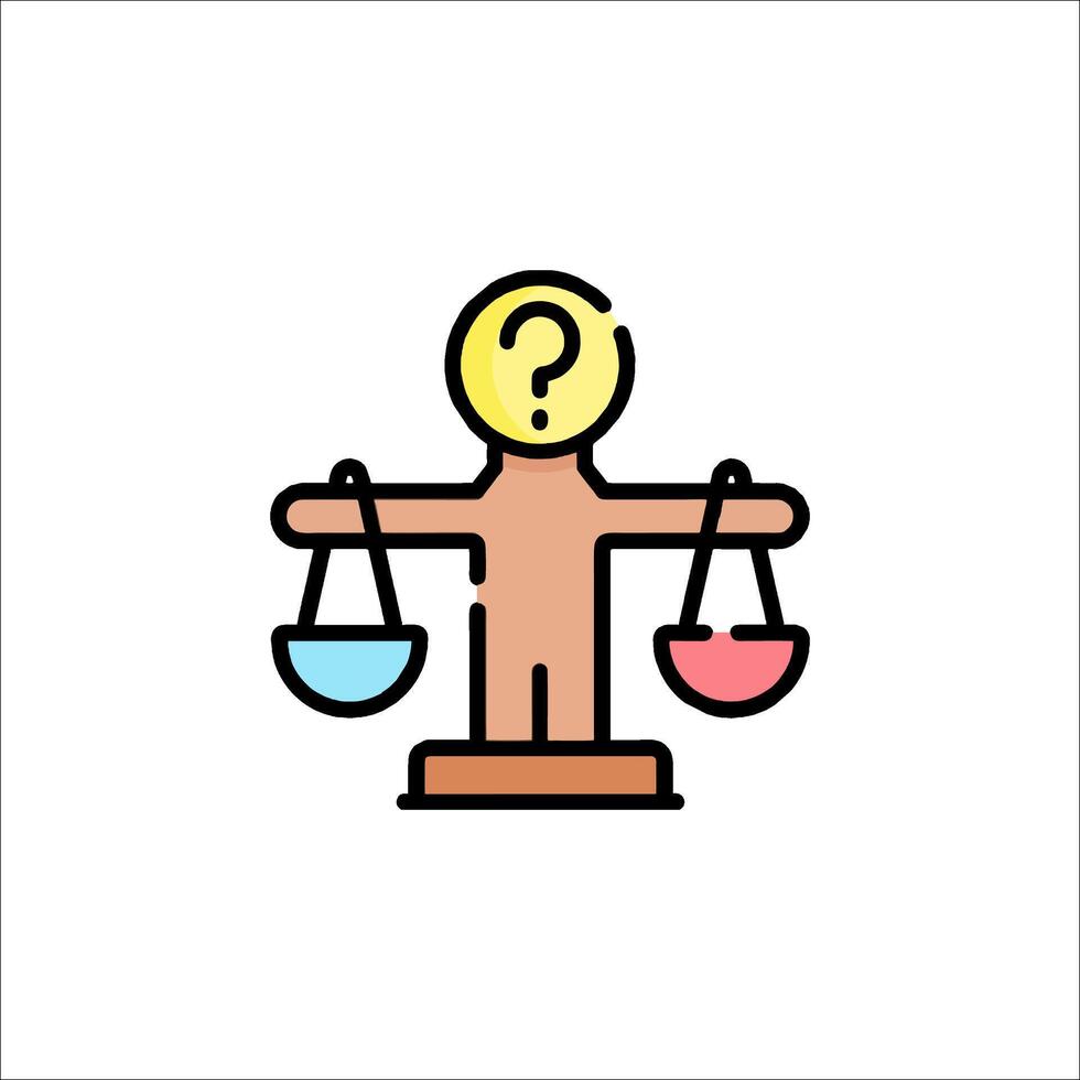 A man holding scales with a question mark on top vector