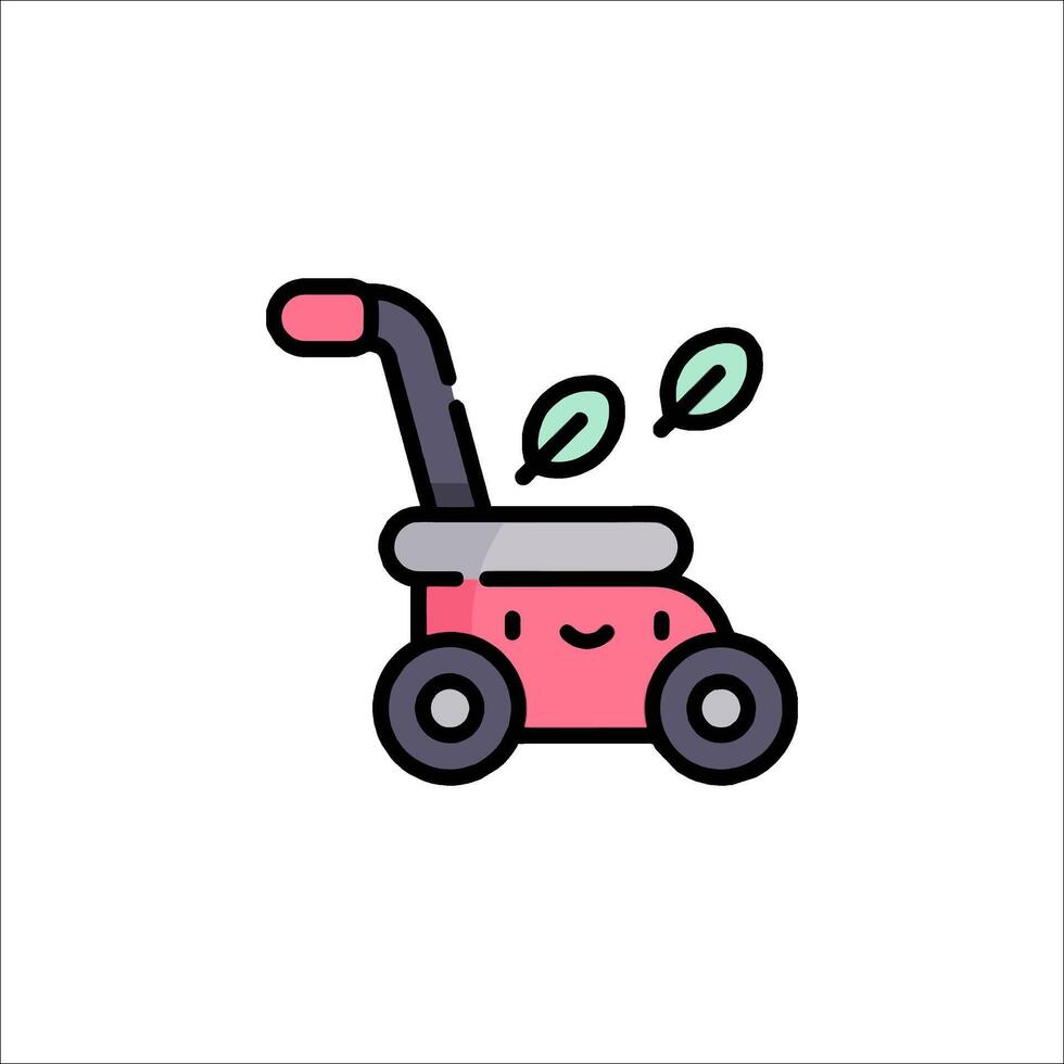 A cartoon lawn mower with a leaf on it vector