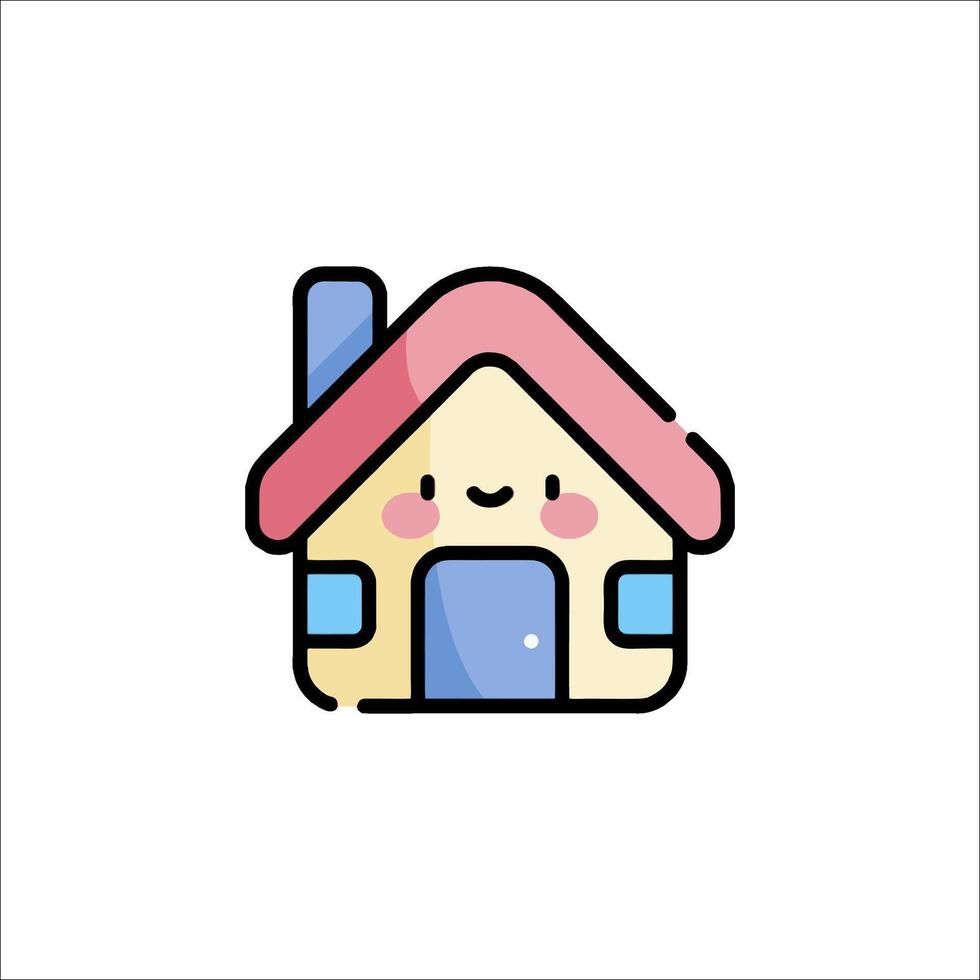 A cute house icon with a pink roof and windows vector