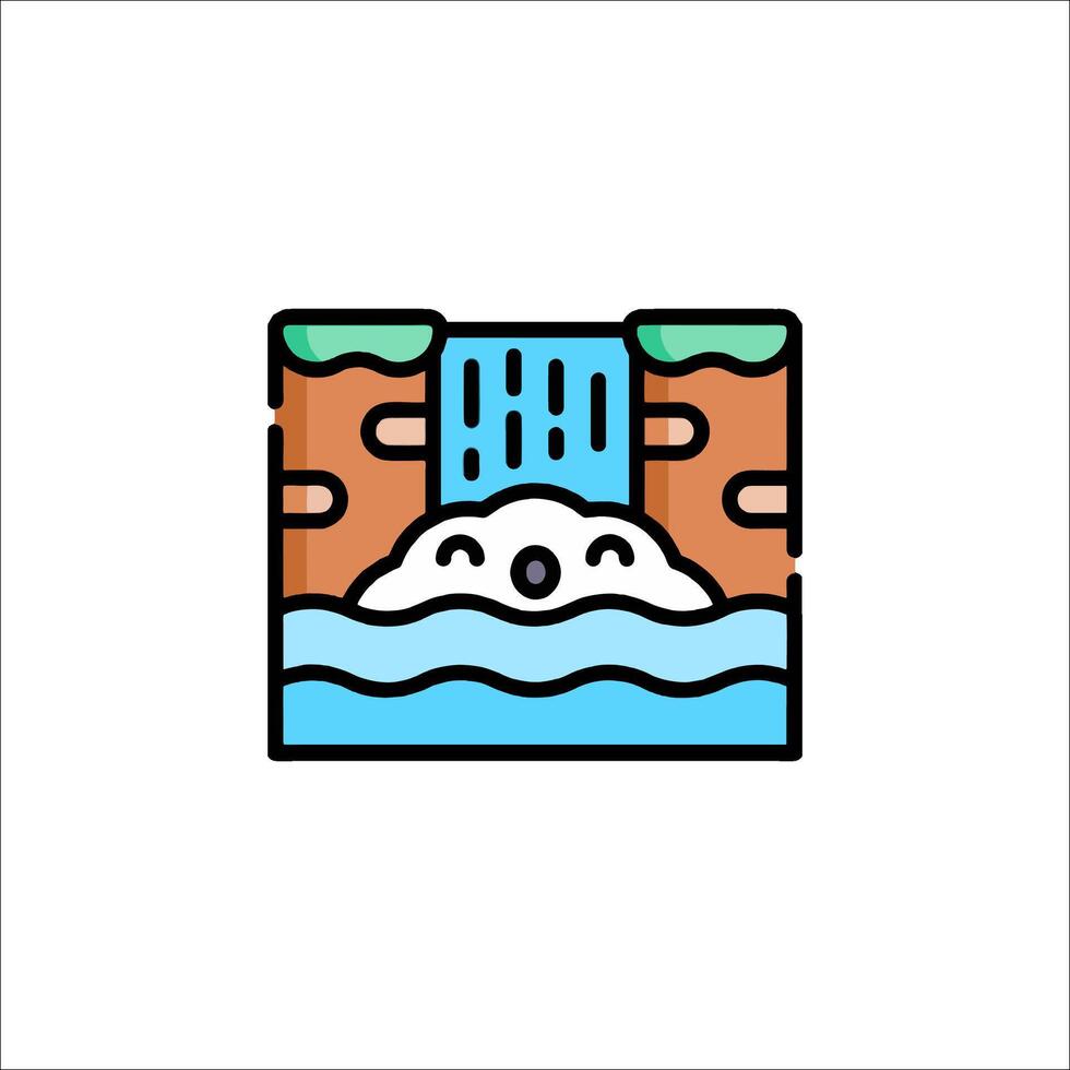 A cartoon bear in the water with a waterfall vector