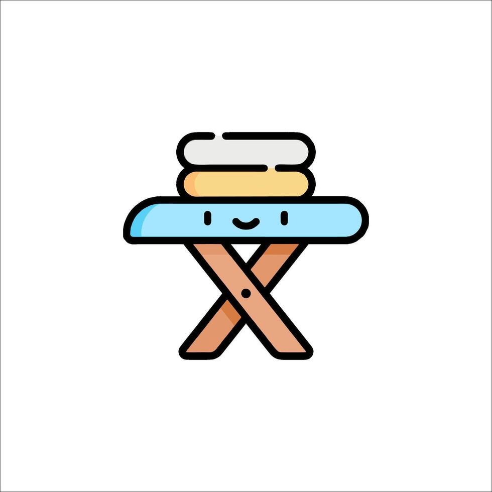 A cartoon character sitting on a table with a stack of clothes vector