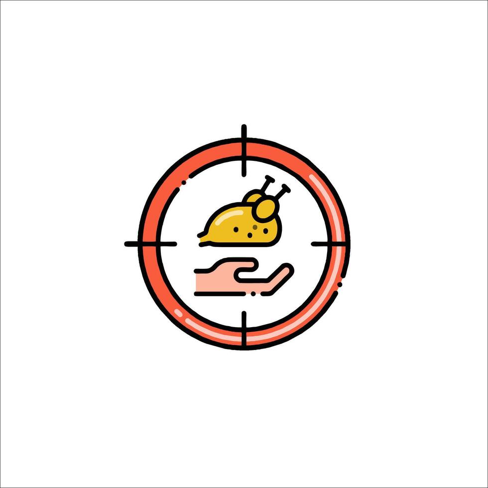 A hand holding a snail in a crosshairs vector