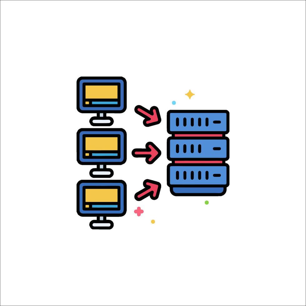 A server with two computers and a computer vector