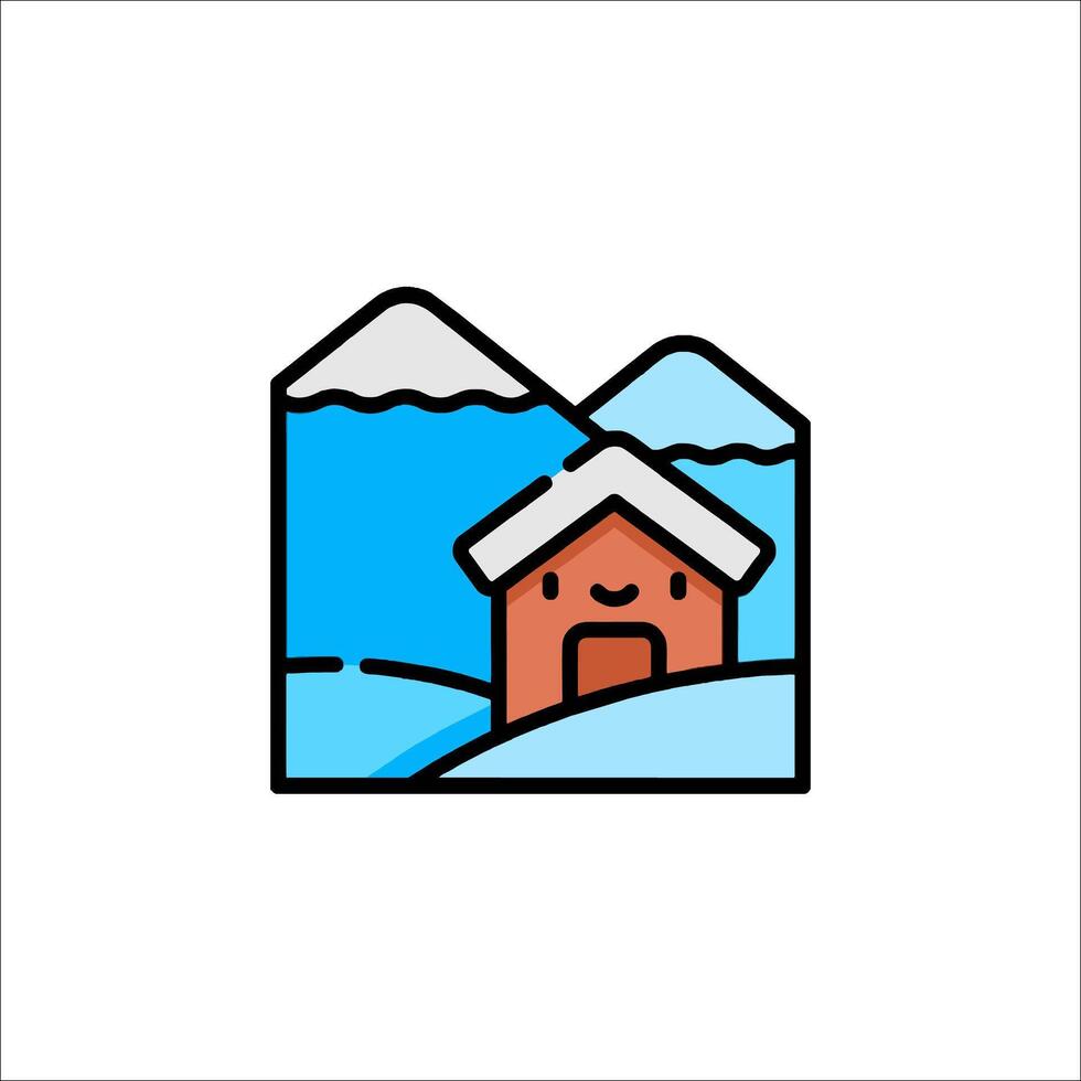 A house in the snow with mountains in the background vector