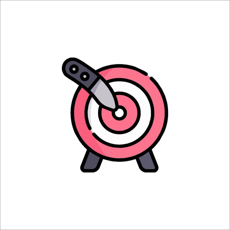 A pink and black target with a knife in it vector
