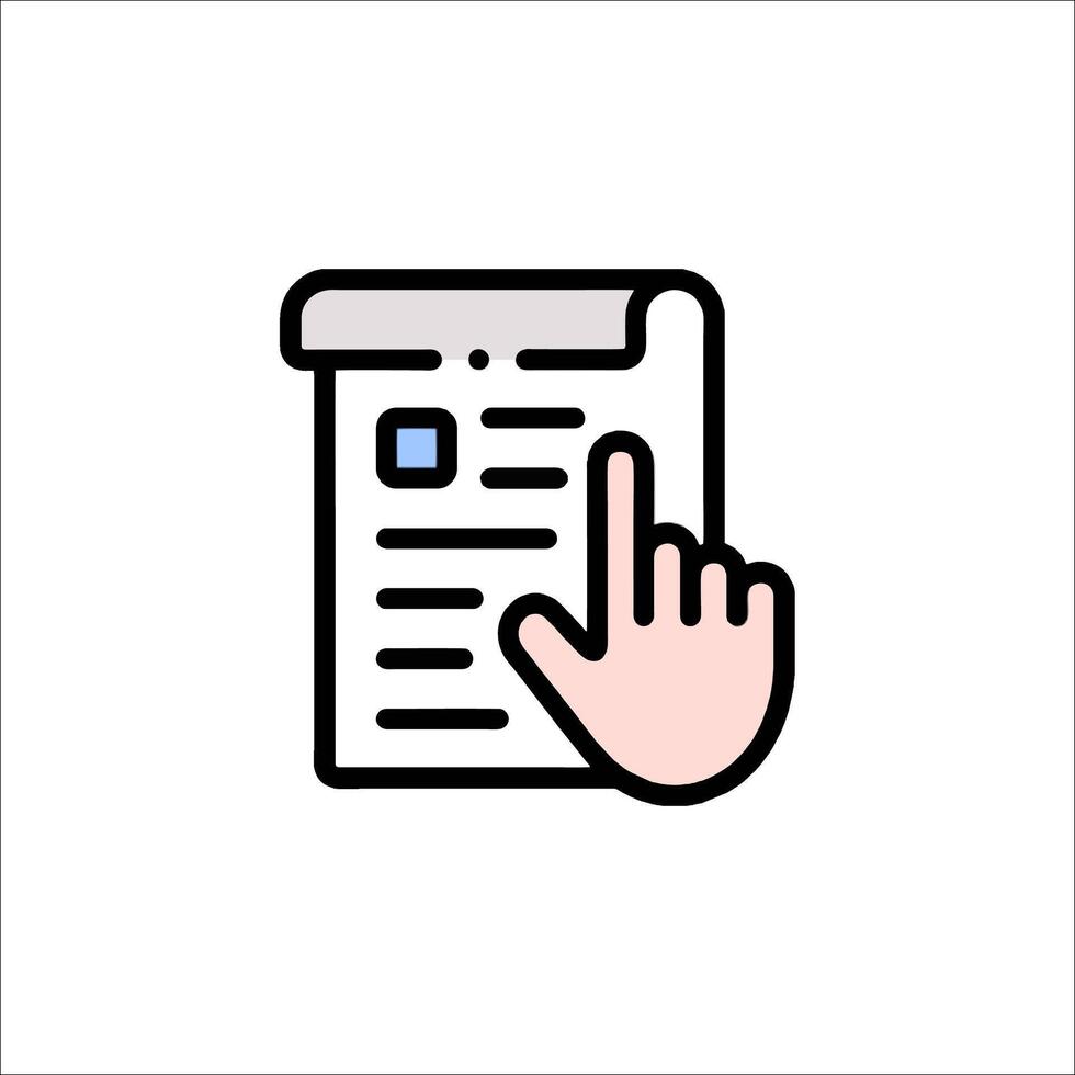 A hand pointing to a document icon vector