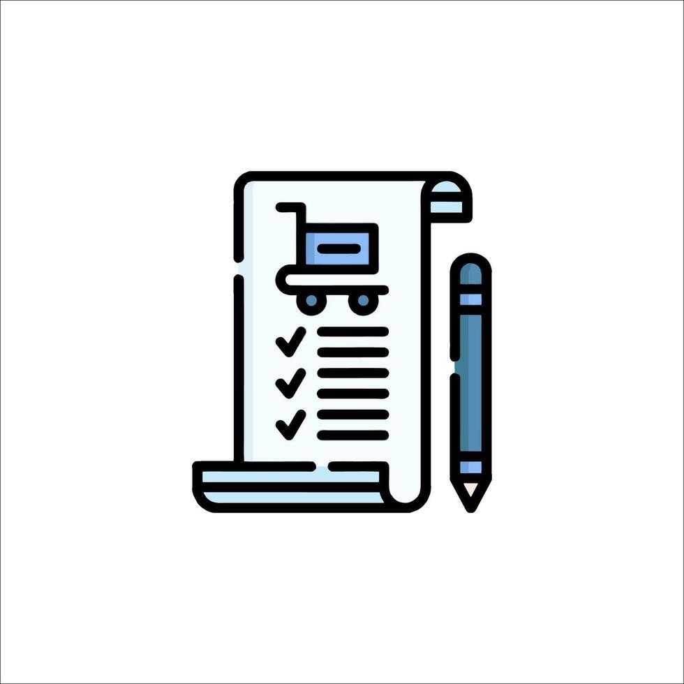 A line icon of a paper with a pen and a check vector