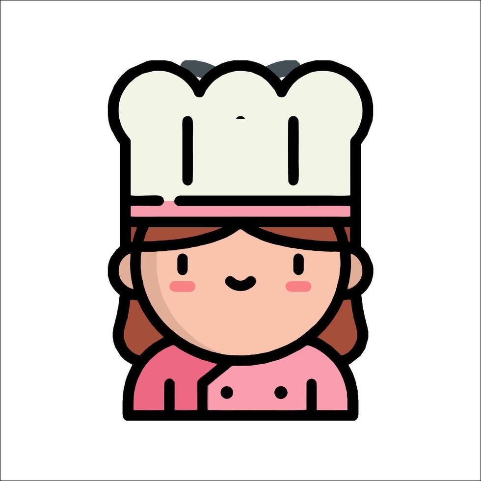 A cartoon chef with a hat on her head vector