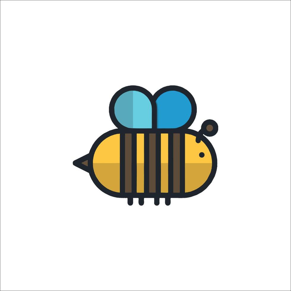 A bee icon with a blue and yellow color scheme vector