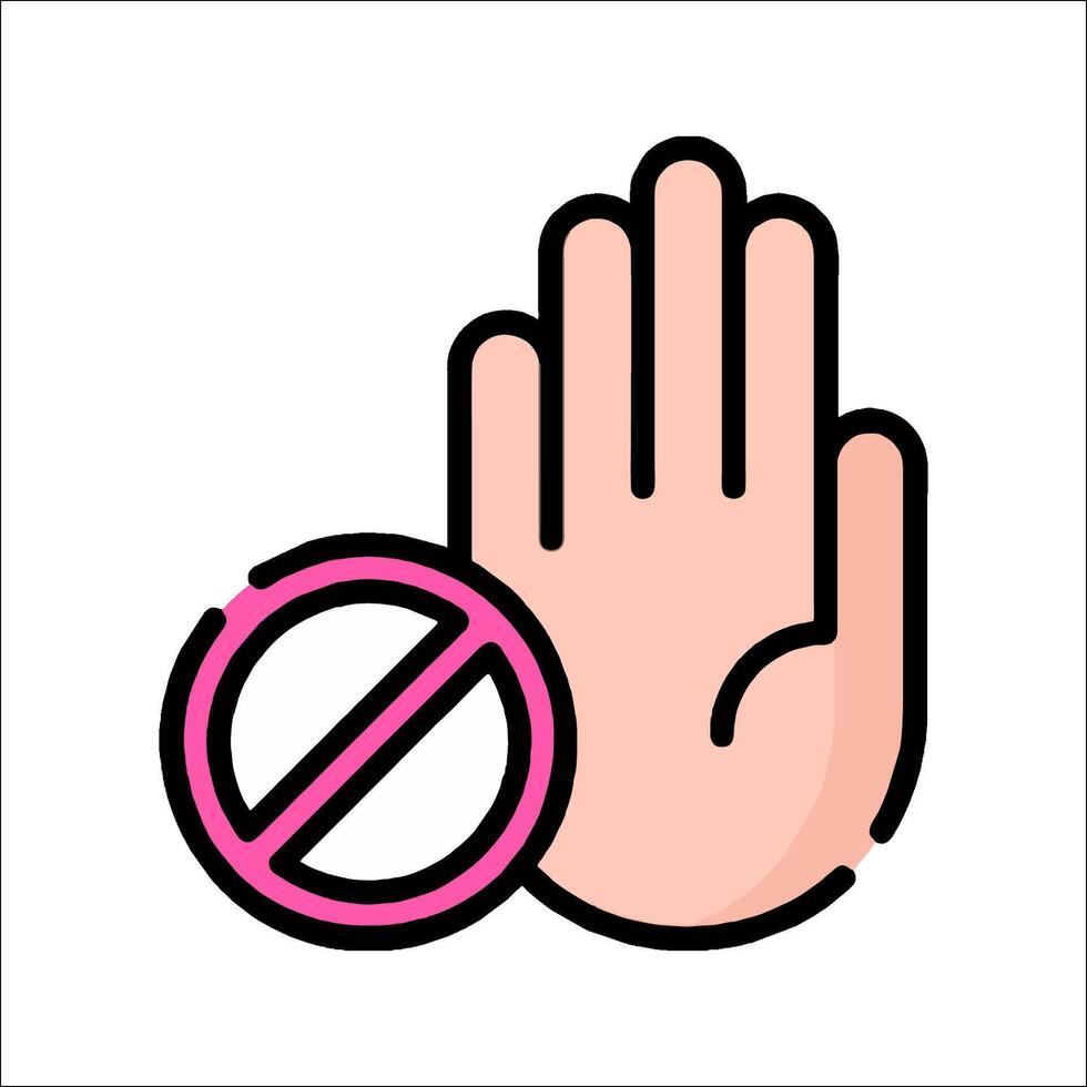 Stop sign icon with hand and no entry sign illustration vector