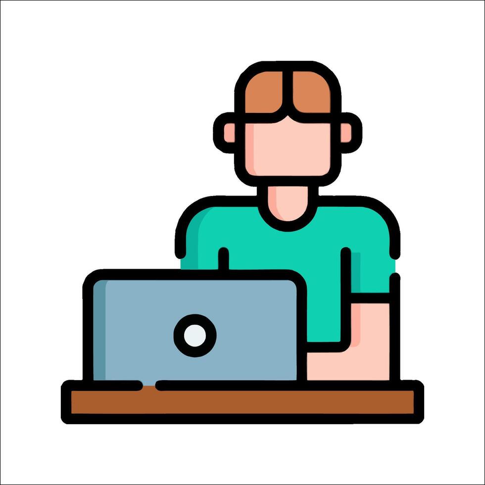 A man sitting at a desk with a laptop vector