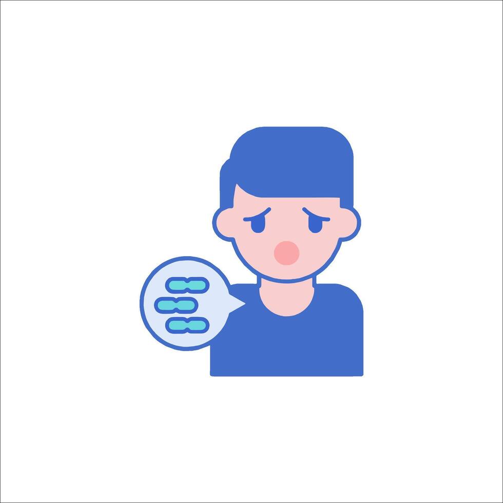 A man is holding a speech bubble with a sad face vector