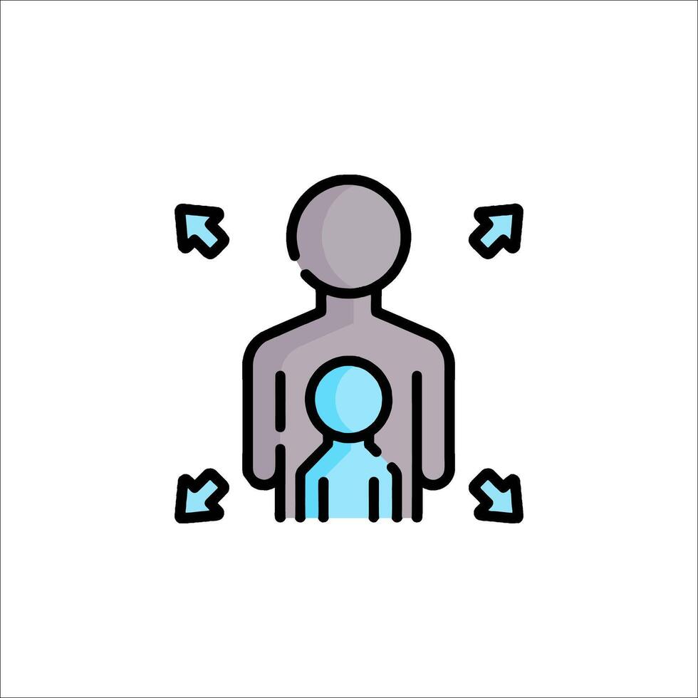 A man and child icon with arrows pointing to it vector