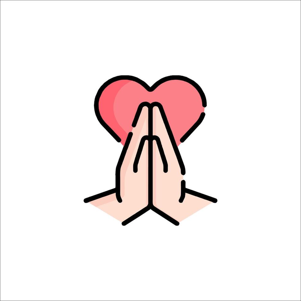 Praying hands with heart icon vector