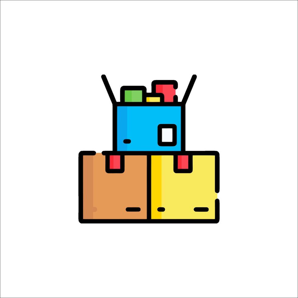 A stack of boxes with a red and blue handle vector
