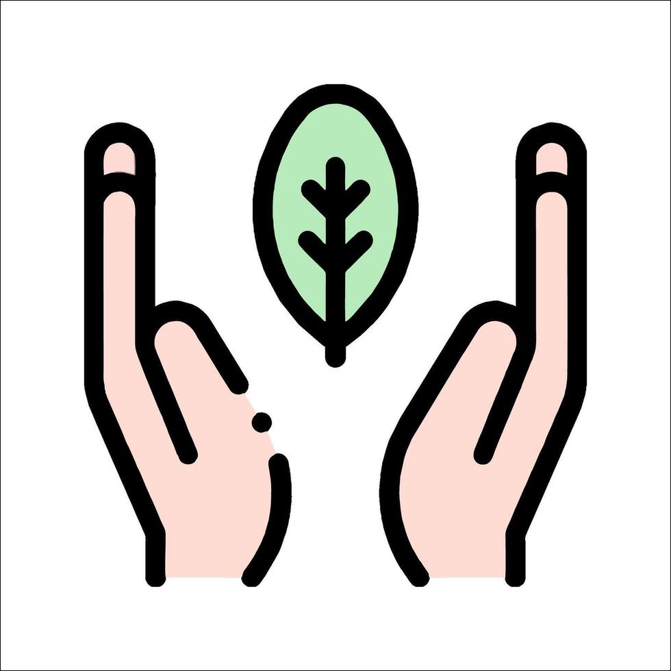 Two hands with a leaf on top of them vector