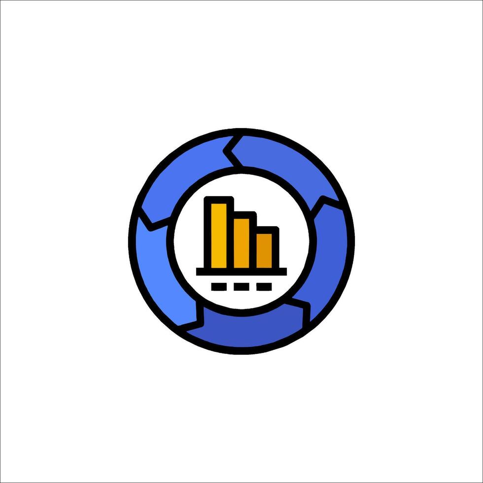 A blue and yellow circle with a bar chart vector