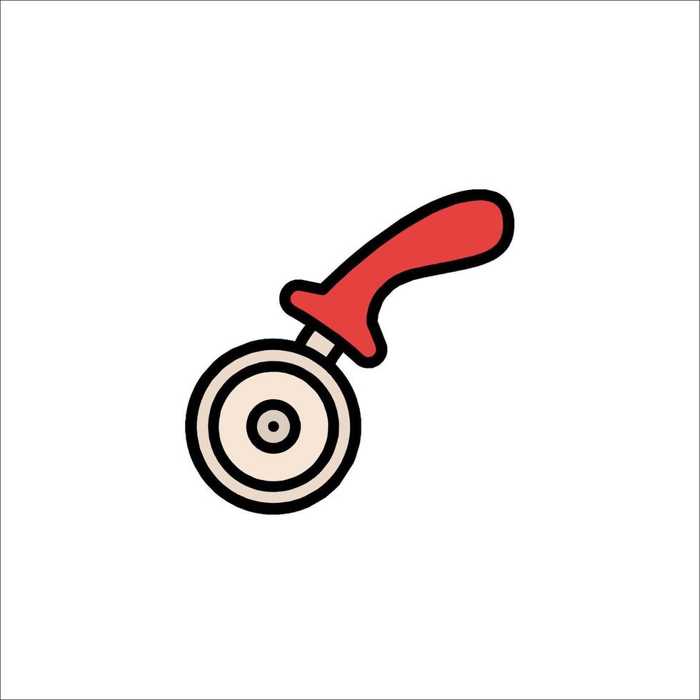 A red and white icon of a circular object vector