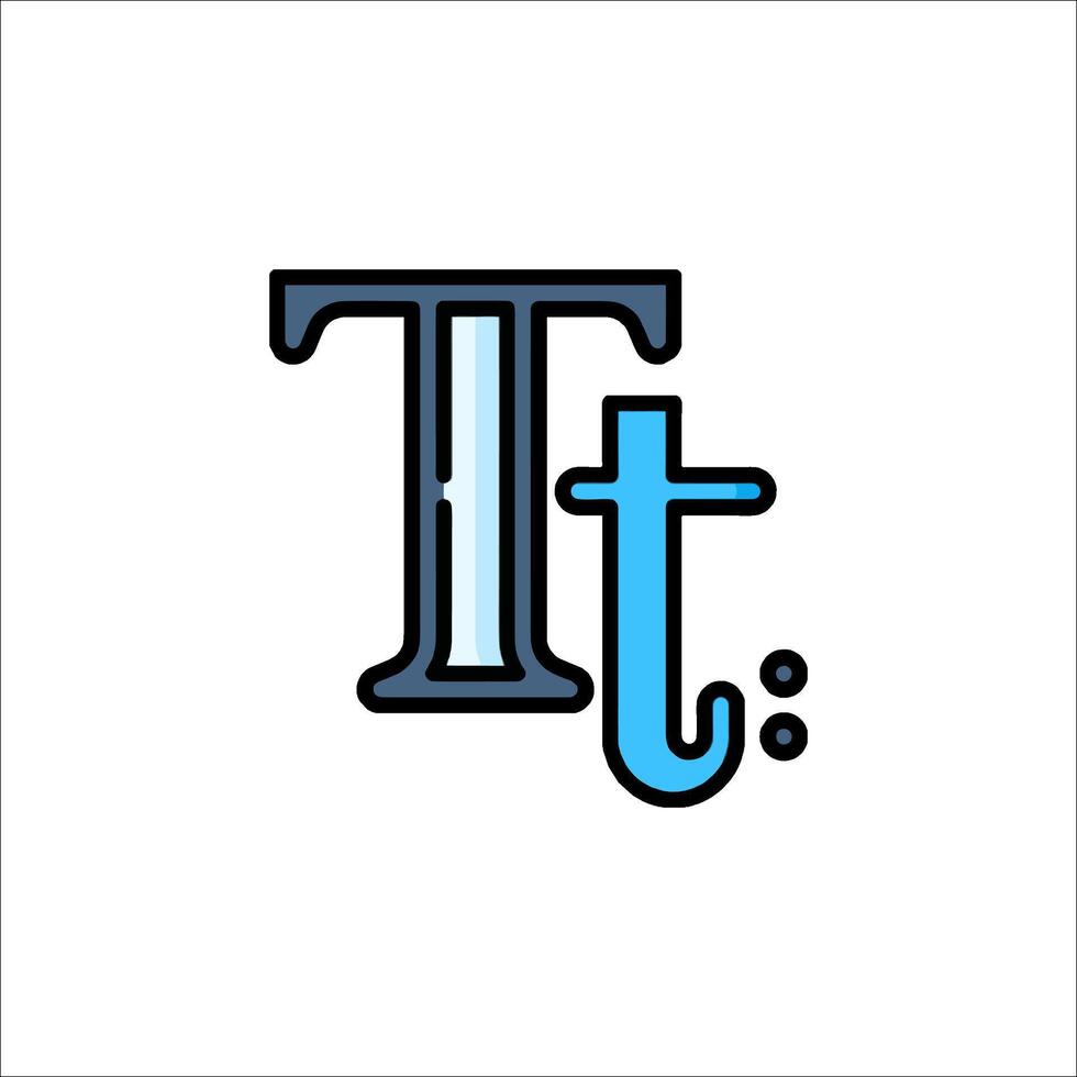 The letter t in blue and black vector
