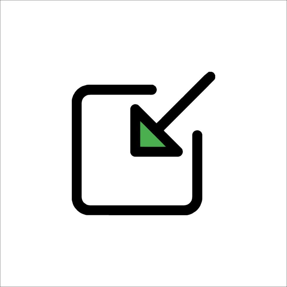 A green arrow pointing at a square icon vector