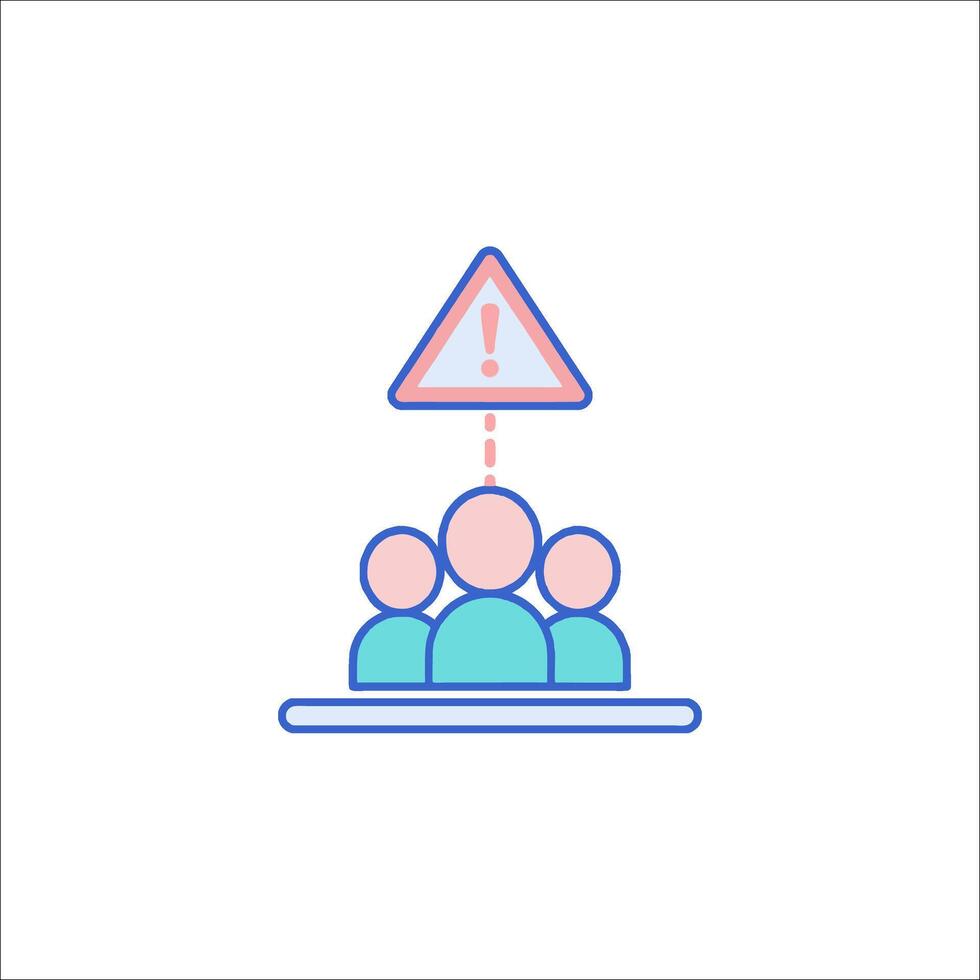 A line icon of people sitting at a table with a warning sign vector