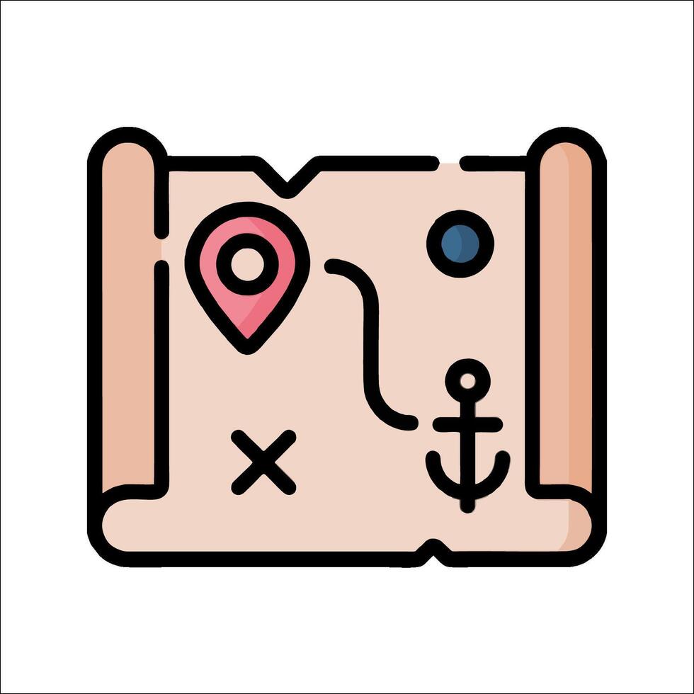 A treasure map icon with a pin and a map vector
