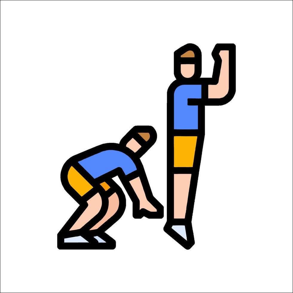Two people are doing a push up on a white background vector
