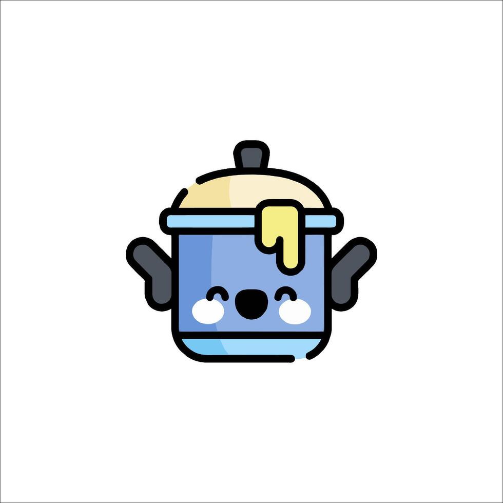 A cute little blue pot with a face on it vector