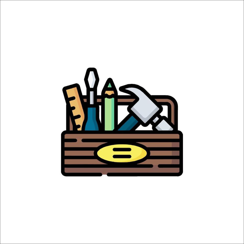 A wooden box with tools in it vector