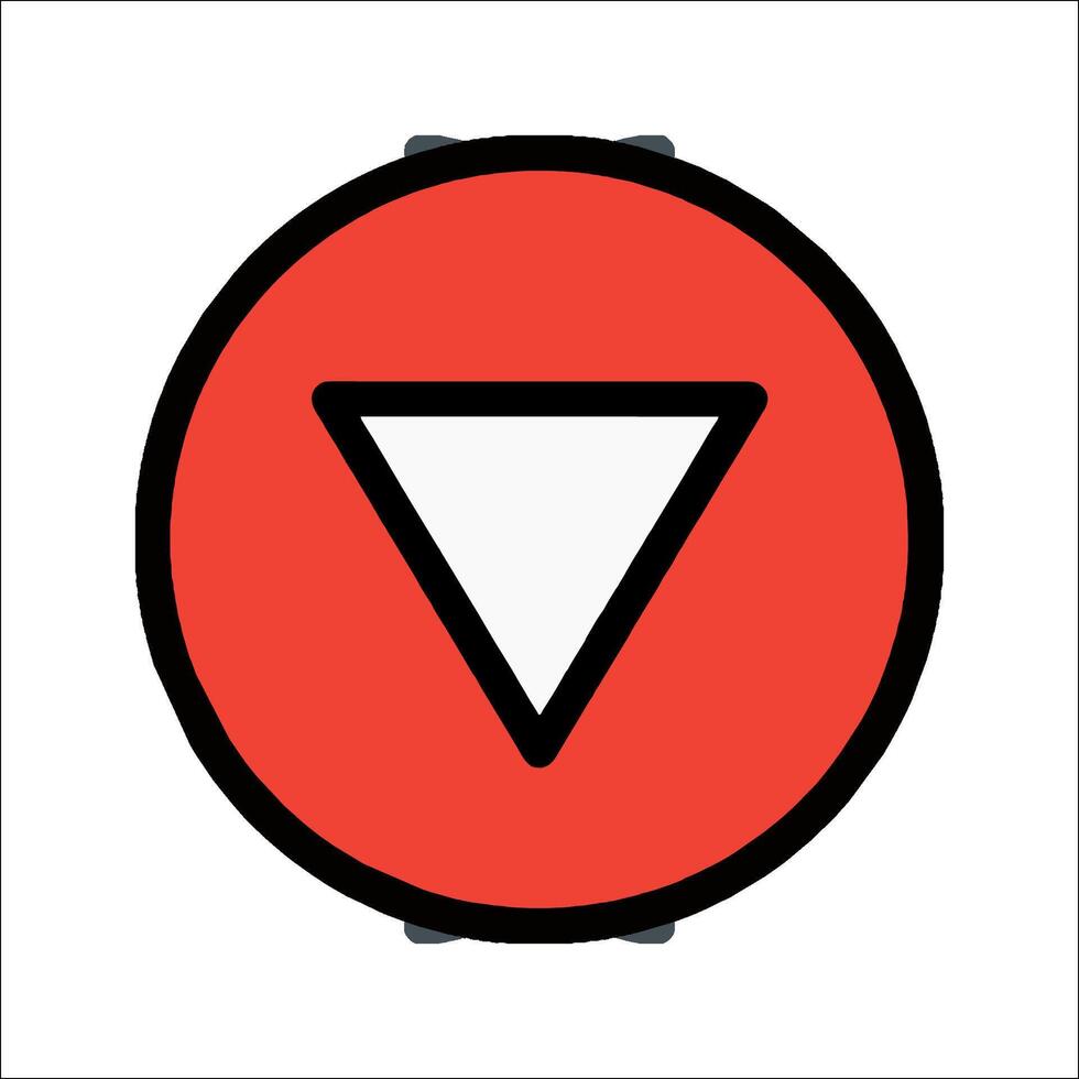 A red and white circle with a white arrow pointing down vector