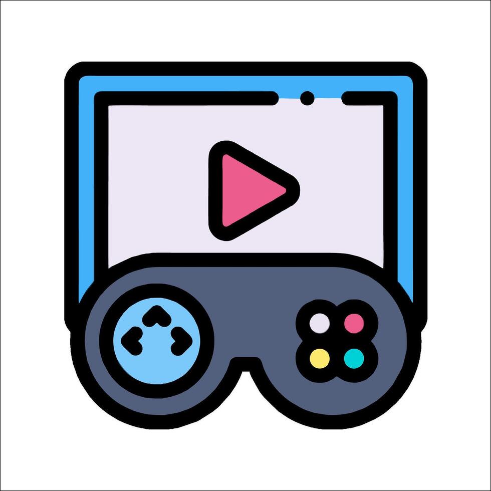 A game controller and a screen with a play button vector