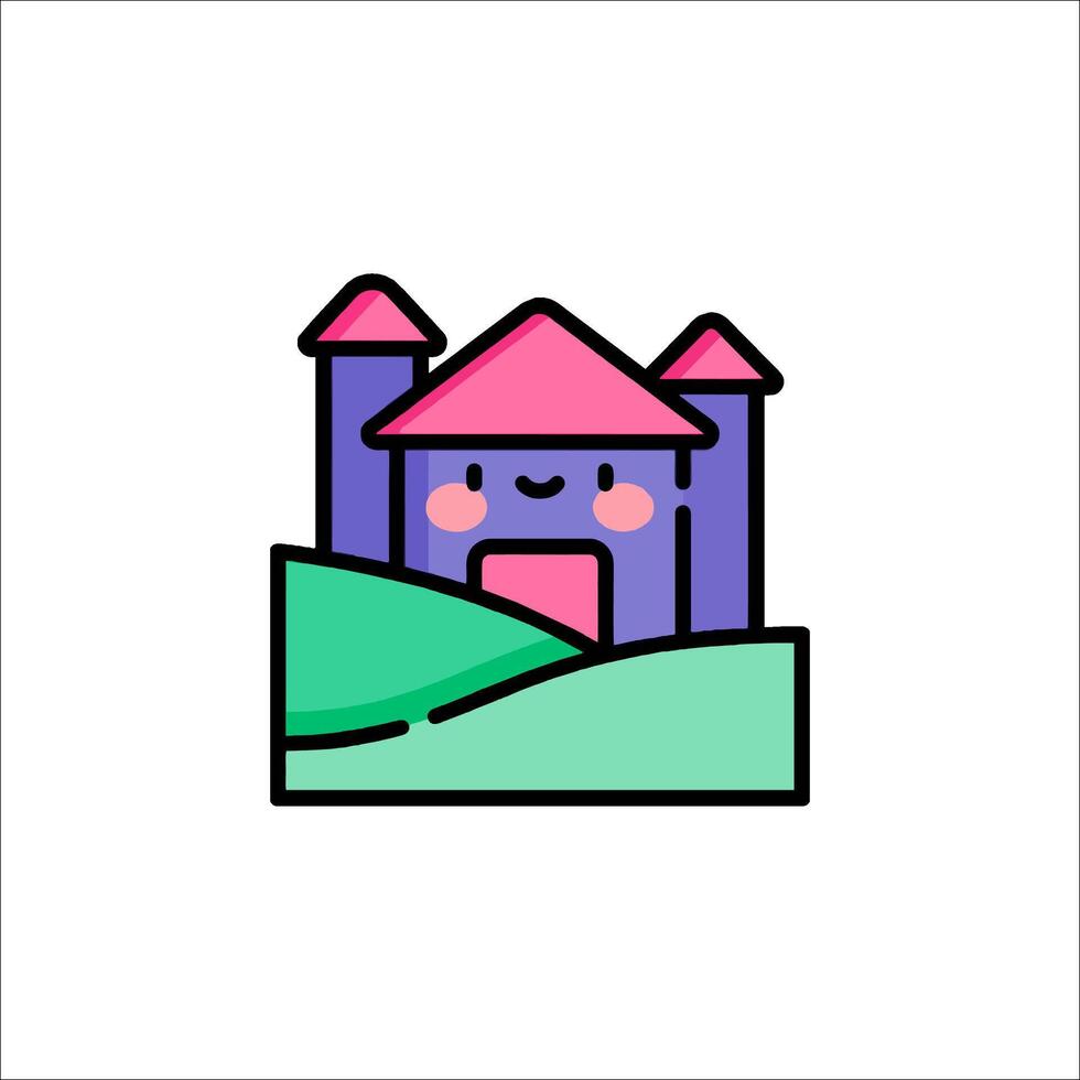 A cartoon castle with a pink roof and pink walls vector